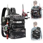 QKTYB Fishing Backpack Large Fishing Bag with Rod Holder, Zipper Waterproof Fishing Tackle Bag, Sling Fishing Gear Bag, Oxford Fabric Multi-Pocket Fishing Rucksack for Hiking Camping Travel