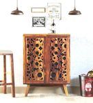 WoodMarwar Sheesham Wood Bar Cabinet for Home | Solid Wooden Mini Door Bar Cabinets for Living Room | Wine Storage Rack with Drawer, Shelves & Glass Holder | Rosewood, Natural Brown Finish