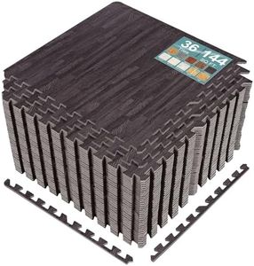 Sorbus 144 Sq. Ft. Wood Grain Floor Tiles Foam Mat EVA Interlocking Mats Tile 3/8-Inch Thick Flooring Wood Puzzle Exercise Mats w/Borders - Home Playroom Basement, Apartment, Trade Show, Baby, Dance