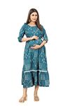 SKY FAB Maternity Feeding Kurti for Women Cotton Blend Anarkali Maxi Dress with Nursing Zip XL-42 Rama