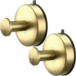 DGYB Suction Cup Hooks for Shower Set of 2 Gold Towel Hooks for Bathrooms Waterproof Stainless Shower Hooks for Inside Shower 15 Lb Bathroom Hooks for Towels