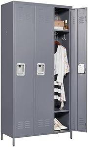 IKIMI Metal Locker 3 Doors Storage Lockers for Employee,72" Tall Locker with Shelves and Hooks Steel Sports Locker for Office School Office Gym Home Garage
