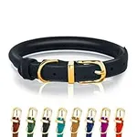 OOPSDOGGY Reflective Rolled Leather Dog Collar for Small Medium Large Dogs Puppy, 8 Colors, 7 Sizes (Black, M, 12"-15")