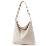 KALIDI Women's Thickened Corduroy Tote Bag with Zip Waterproof Shoulder Bag with Pockets Casual Crossbody Handbags with Adjustable Shoulder Straps for School, College, Work, Beige