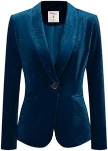 Allegra K Women's Office Coat Solid Shawl Collar 1 Button Velvet Blazer Deep Blue X-Small