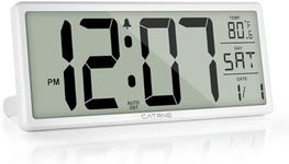 14.5" Large Digital Wall Clock Battery Operated with Jumbo Numbers Digits LCD Screen Display, Temperature,Day and Date,Alarm,Easy to Read and Set, Auto DST for Bedroom,Office,Living Room (White)