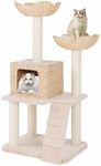 Costway Cat Tree, 122cm Cattail Cat Tower w/Sisal Scratching Posts, Condo, Basket Bed, Ladder, Washable Cushions, 4-Layer Cat Activity Center, Climbing Furniture for Indoor Kittens & Adult Cats