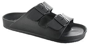 Ella Shoes Ladies Double Buckle Slides Womens Sliders Mono Beach Comfort Moulded Footbed Holiday Pool Summer Sandals Flip Flops (Black, UK 6) (‎ s43115)