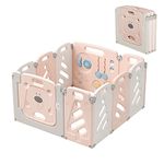 MonBébé Baby Playpen, 10 Panels Foldable Baby Play Yard, Safty Gate and Lock for Kids Assembly-Free Children Activity Centre Shape Changeable Play Area for Toddlers (Pink)