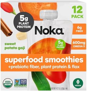 Noka Superfood Fruit Smoothie Pouches, Sweet Potato Goji, Healthy Snacks with Flax Seed, Plant Protein and Prebiotic Fiber, Vegan and Gluten Free Snacks, Organic Squeeze Pouch, 4.22 oz, 12 Count