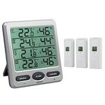 Neoteck Wireless Digital Thermometer Hygrometer with 3 Remote Sensors LCD Digital Indoor Outdoor Humidity Temperature Meter Min/Max Value and Alarm for the Air Conditioning Hotel Hospital Laboratory