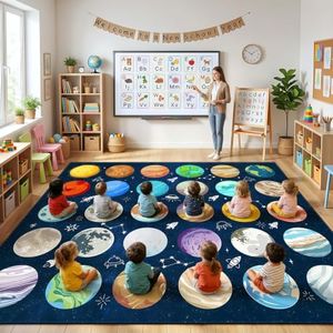 Kimicole 30 Seats Classroom Rugs for Elementary Preschool 10x12 Planet Blue