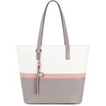 Pomelo Best Tote Bags for Women, Soft PU Leather Purses, Large Handbags with Zippers, Stylish Shoulder Tote Bags for Daily Use & Work, White/Pink/Grey, White/Pink/Grey, Large