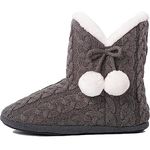 AIREE FAIREE Slipper Boots Women Ladies Slippers Faux Fur Lined with pom poms,Grey,5/6 UK (Medium)