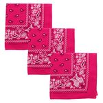 Motique Accessories Set of 3 Large Cotton Paisley Bandanas - Hot Pink