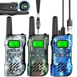 Inspireyes Walkie Talkies for Kids Rechargeable with Compass, Gifts for Kids, Boys Girls Ages 3-12, 3-Pack Camouflage Kids Toys, Long Range 48-Hour Battery, Outdoor Camping Games