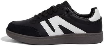 LUCKY STEP Women Classic Retro Gum Sole Fashion Sneakers Casual Tennis Skate Shoe Genuine Leather Walking Footwear Anti Slip Trainers (Black, 11US-42EU-9UK)