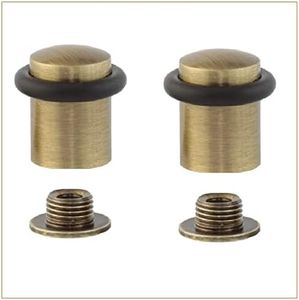 EVI Herrajes | Pack de 2 Topes de Puerta | 27 x 29 mm | Base Roscada | Goma Negra de Silicona Natural | Latón Acabado Cuero Envejecido | Incluye Herramientas | Mod. 040138CBCU