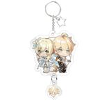 Careflection Genshin Impact Cute Traveler Outlander Chibi Game Acrylic Keychain Japanese Anime Cartoon Key Charm Rings