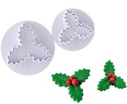 Skytail 2 Pieces Holly Leaf Plunger Cutter, Christmas Holly Cherry Leaves Cookie Cutter Fondant Molud Cutter, Christmas Party Cupcake Gum Paste Cutter for Sugar Craft Decorating Baking Tools