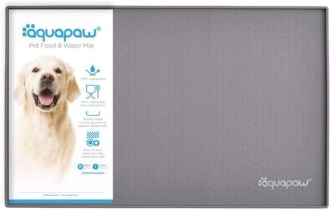 Aquapaw 1-Pack Non-Slip Pet Feeding Mat | Medium - 19" x 12" | Waterproof Eating Surface, Dishwasher Safe & Easy to Clean | Raised Edges to Contain Spills | Pet Food & Water Mat | Grey