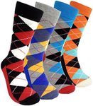 HSELL Men's Colorful Dress Socks One Size Classic Argyle 4packs