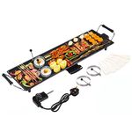 TANGZON Electric Teppanyaki Table Grill, 1800W Non-Stick Barbecue Griddle with 6 Wooden Spatulas and 2 Unsticking Rings, Portable Family Party Tabletop BBQ Hot Plate for Indoor Outdoor (70x23cm)