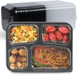 LEOBOX To Go Containers, 40 Pack 34 oz Black 4 Compartments Meal Prep Container Reusable BPA-Free Microwave Freezer Safe Plastic Bento Box with Lids