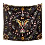 LANG XUAN Butterfly Moon Phase Flower Tapestry Botanical Floral Plant Boho Mushroom Tapestry for Bedroom Aesthetic Vintage Tapestries Wall Hanging for Living Room Dorm (Yellow, 35.44" x 47.25")