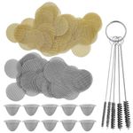 200 PCS 3/4 Inch Stainless Steel Pipe Screens + 10 Pcs 1/2 Inch Mini Bowl Metal Filters Conical Design + 5 Pcs Tube Cleaning Brush with Detachable Key Ring, Reusable Metal Pipe Clean Filters Screen