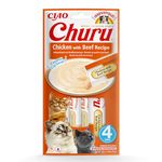 Ciao Churu Sticks by INABA Cat Treat - Chicken & Beef Flavour (4 x 14g) / Soft & Creamy Cat Treat, Delicious & Healthy Snack, Squeezable Purée Food Topper, Pill Assist, Natural, Grain Free