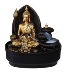 BTGGG Indoor Water Fountain Golden Buddha Tabletop Water Feature with LED Light 27.5 * 19 * 24CM Feng shui Meditation Zen Fountain for Relaxing Indoor Decoration, 3 Pin UK Plug Included