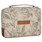 Christian Art Gifts Women's Premium Natural Canvas Vegan Leather Fashion Bible Cover: Amazing Grace - Inspirational Scripture, Sturdy Protective Book Carry Case Accessory, Creamy Brown Floral, Medium