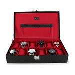 ALAWO Faux Leather Watch Box Organizer Case For Unisex With 12 Slots For Watches In Black And Cherry Color