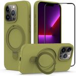 QoKcoahn for iPhone 16 Pro Case with Ring Stand Magnetic Slim Thin Soft TPU Bumper Shockproof Protective Cover +Tempered Film Women Men for iPhone 16 Pro Green