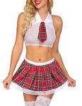 Avidlove Sexy Schoolgirl's Outfit Lingerie Set Cosplay Costumes With Tie Top Shirt Mini Skirt White Small