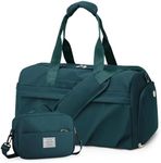 Gym Bag for Women Men, Sport Duffel Bag with Toiletry Bag & Shoe Compartment,Waterproof Travel Weekender Overnight Carry on Bag for Yoga with Trolley Sleeve, Peacock Blue Set