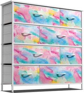 Sorbus Dresser with 8 Drawers - Furniture Storage Chest for Kid’s, Teens, Bedroom, Nursery, Playroom, Clothes, Toys - Steel Frame, Wood Top, Fabric Bins (Tie-dye)