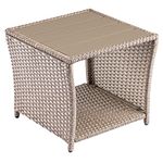 CASARIA® Polyrattan Garden Side Table WPC Table Top | 45x45x40cm 80kg Load Capacity | Weatherproof Outdoor Patio Deck Balcony Furniture Coffee Table | Adjustable Levelling Feet | Cream