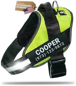 DOGGYKINGDOM Personalized Dog Harness with Custom Name Patches, No Choke, Reflective, Adjustable, Soft Padded Dog Vest Harness with Easy Control Handle for Large Dogs, Green, L