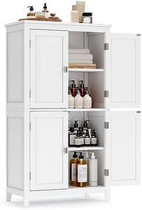 VASAGLE Bathroom Floor Storage Cabinet, Bathroom Storage Unit, Freestanding Cabinet with 4 Doors, Adjustable Shelves, 11.8 x 23.6 x 43.3 Inches, White UBBC552P31