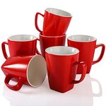 AVLA Set of 6 Porcelain Coffee Mugs, 11 Ounce Large Mugs Sets Ceramic Cup with Handle for Coffee, Tea, Cocoa or Chocolate (Red)