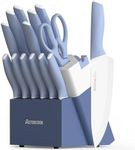 Astercook Kitchen Knife Set with Block and Sharpener 15 Piece German High Carbon Stainless Steel Knives Sharp Blade Dishwasher Safe Knife Block Set with Anti-slip Ergonomic Handle, Delicate Blue