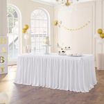 Leegleri 108Inch Long White Polyester Table Skirt for 4/6/8ft Tables, Wrinkle Resistant Pleated Ruffle Table Cloth for Banquet,Wedding,Trade,Baby Shower(No Table Cover)