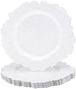 MAONAME 13" White Charger Plates Set of 8, Round Reef Chargers for Dinner Plates, Plastic Plate Chargers for Table Setting, Wedding Decor