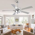 52 Inch Ceiling Fans with Lights and Remote, Modern Chandelier Ceiling Fan for Bedroom Living Room, Silver Dimmable LED Lighting & Ceiling Fans, Reversible DC Motor, Timer, Ventilador de Techo