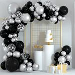 CHRORINE 108 Pcs Black and Silver Balloons Garland Arch Kit 18 12 10 5 Inches Black Silver Confetti Balloons for Birthday Anniversary Graduation Party Decor