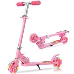 TENBOOM Scooter for Kids Ages 6-12/4-7, Easy Folding Kids Scooter with 3 Levels Adjustable Handlebar and Rear Brake, Light Up Scooter for Girls Boys, Pink