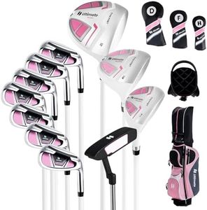 ULTIMATE Women's Complete Golf Club Set, Right Handed Ladies Golf Clubs Set w/ 460cc Alloy Driver, #3 Fairway Wood, #4 Hybrid, #6/#7/#8/#9/#P Irons & Putter (11 Pieces w/Bag - Pink)