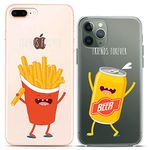 Cavka Matching Couple Cases Compatible with Apple iPhone 12/12 Pro 2020 5G Fries Beer Yellow Red Cool Bro Silicone Cover Cute Mate Clear Boyfriend Anniversary Best Friends